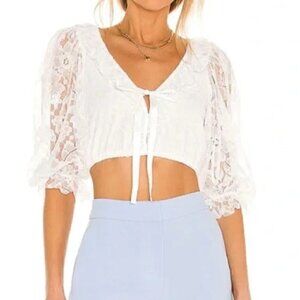 For Love And Lemons Loretta Top Lace Crop Top Floral Applique  NWT White S